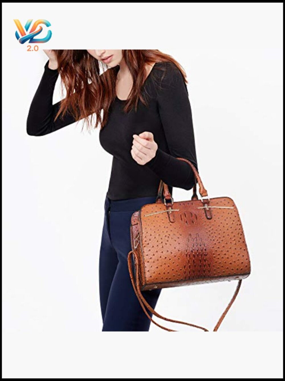 Vegan Leather Satchel and Clutch Set - 2 Piece with Shoulder Strap - Picture 2 of 7